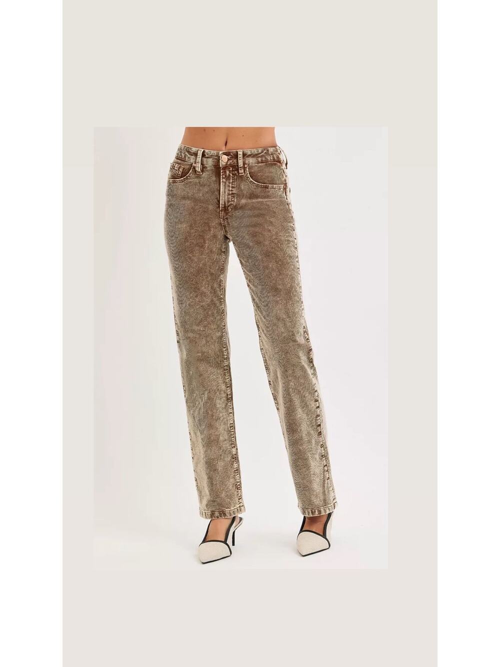 RISEN tummy control mid-rise straight leg corduroy pants